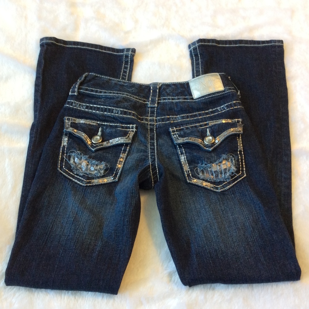 Maurices Boot Cut Bling Sequin Jeans 1 2 Low Rise - Picture 8 of 8